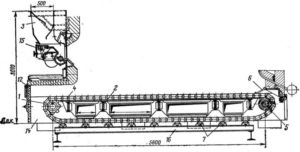 Механическая топка оборудованная цепной решеткой с ленточным полотном Общий вид механической топки с цепной решеткой