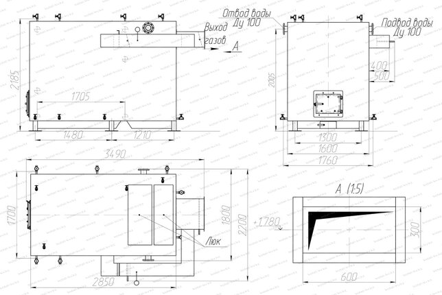 Котел 1.0 МВт без дымососа чертеж