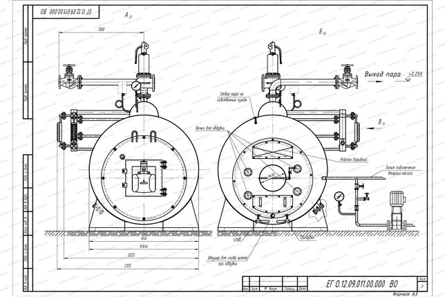 Схема парового котла 1.2 тонны 170 С на газе