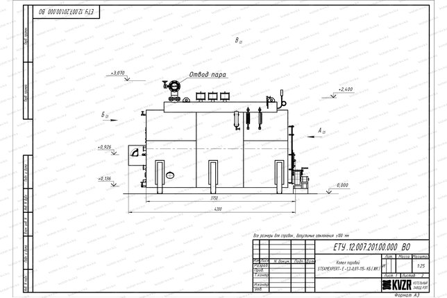 Чертеж угольного парового котла 1200 кг 115 С